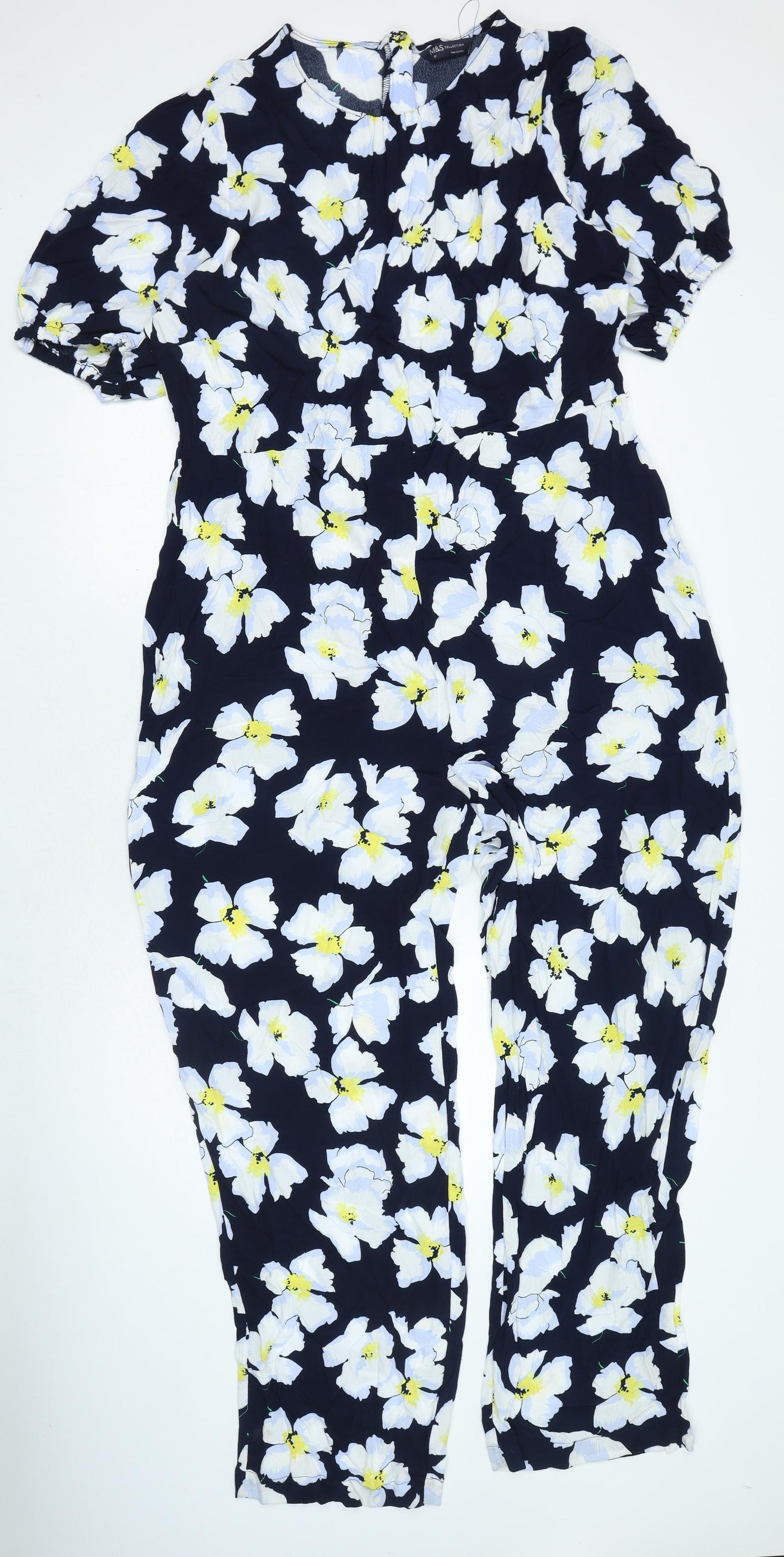 Marks and Spencer Womens Blue Floral Viscose Jumpsuit One-Piece Size 20 Zip