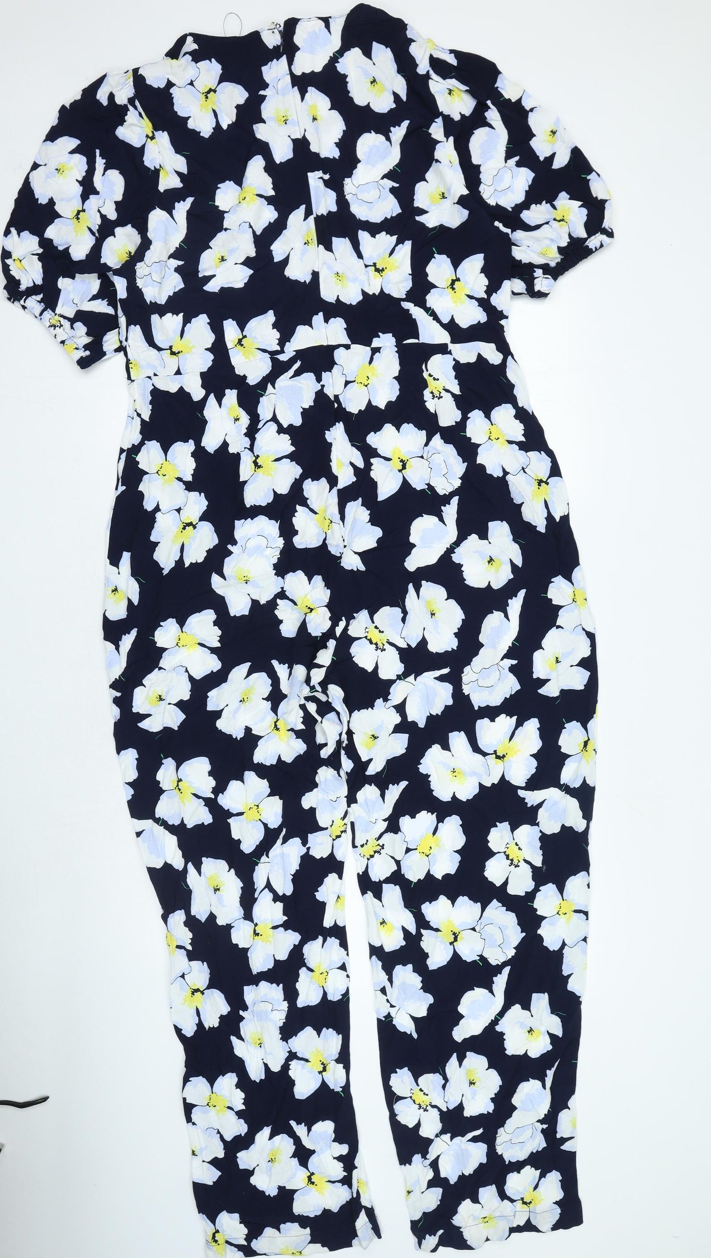 Marks and Spencer Womens Blue Floral Viscose Jumpsuit One-Piece Size 20 Zip