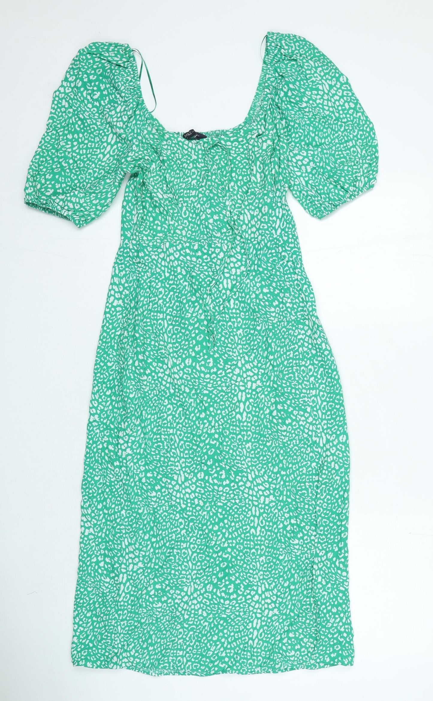 Marks and Spencer Womens Green Animal Print Viscose A-Line Size 6 Square Neck Pullover