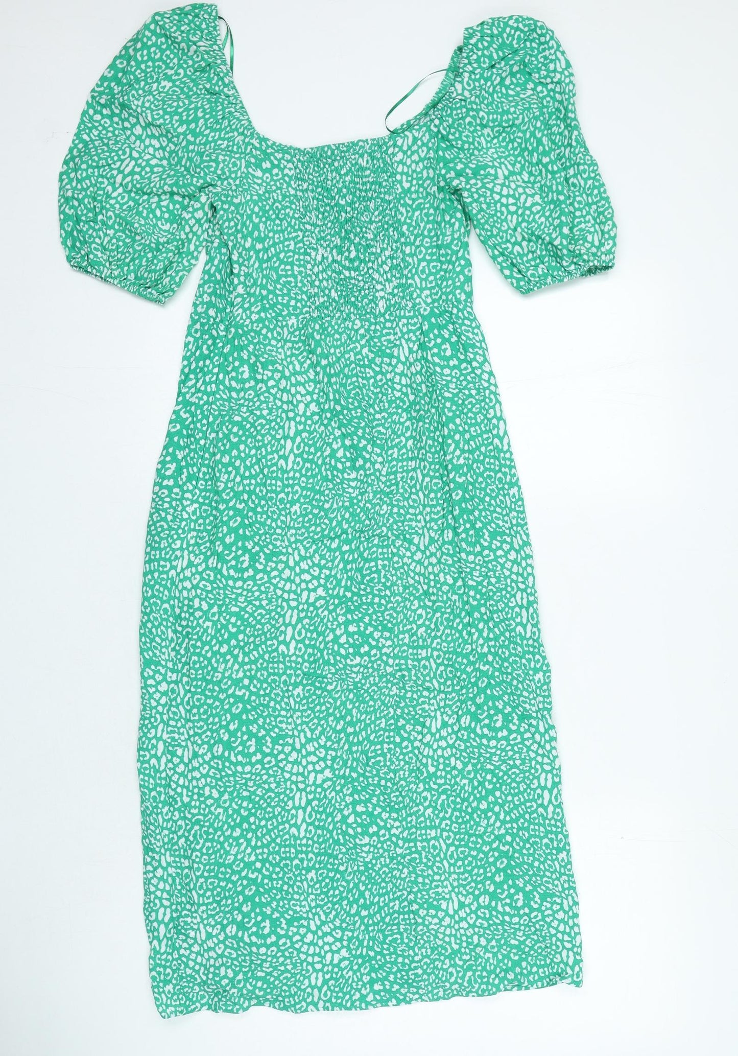 Marks and Spencer Womens Green Animal Print Viscose A-Line Size 6 Square Neck Pullover