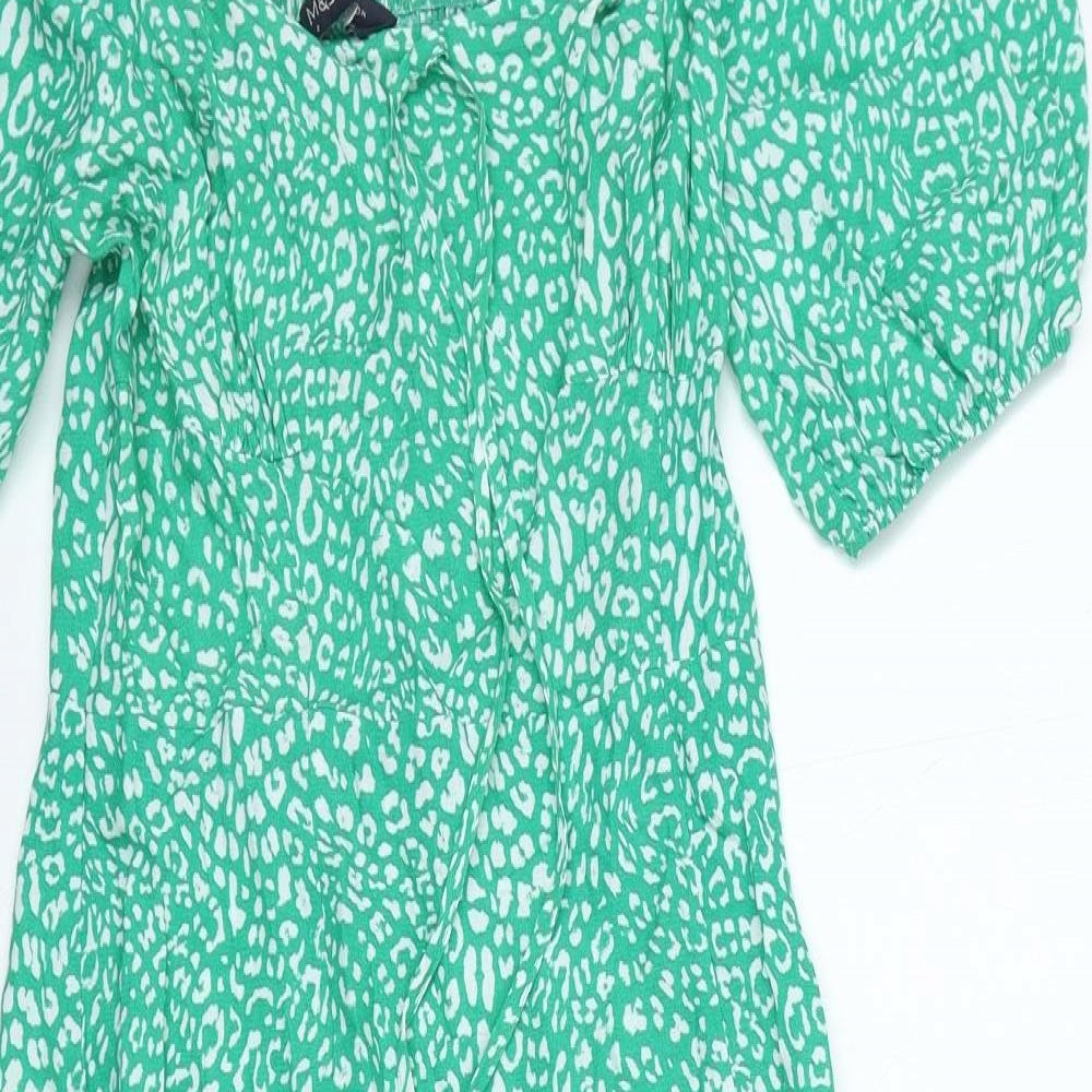 Marks and Spencer Womens Green Animal Print Viscose A-Line Size 6 Square Neck Pullover