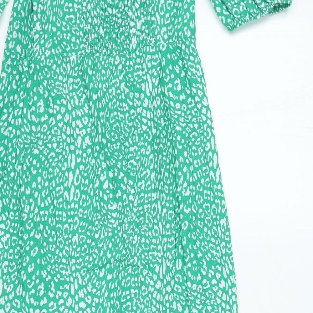 Marks and Spencer Womens Green Animal Print Viscose A-Line Size 6 Square Neck Pullover