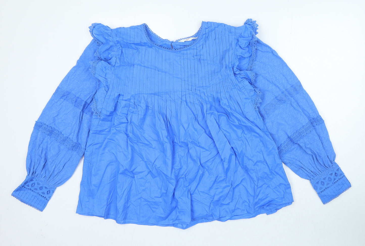 Per Una Womens Blue 100% Cotton Basic Blouse Size 18 Roll Neck