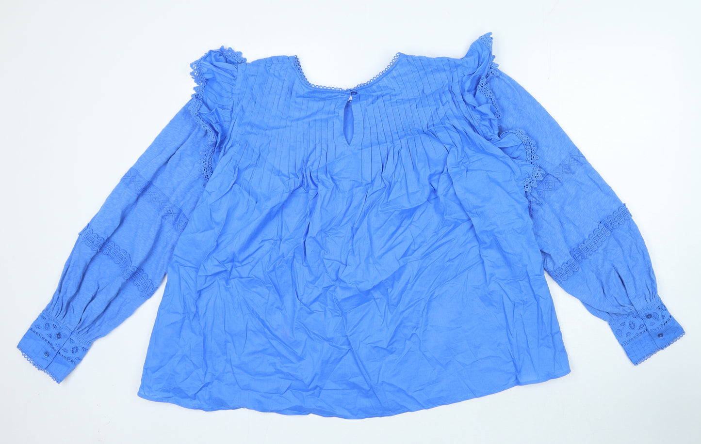 Per Una Womens Blue 100% Cotton Basic Blouse Size 18 Roll Neck