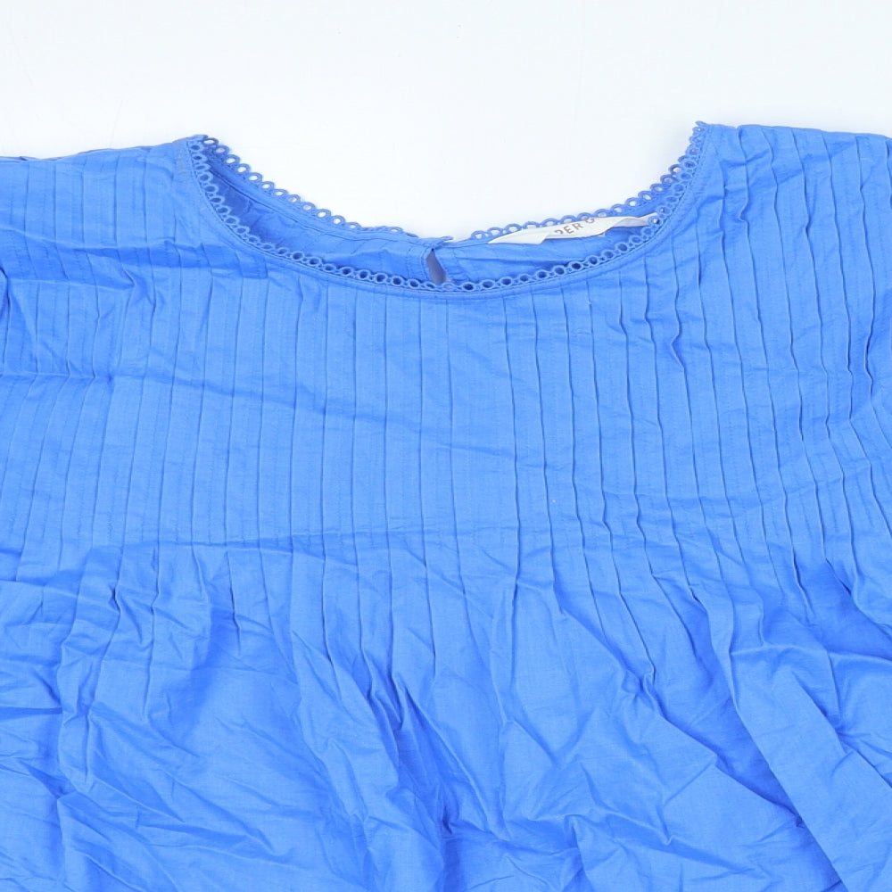 Per Una Womens Blue 100% Cotton Basic Blouse Size 18 Roll Neck