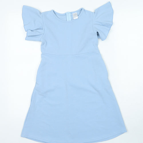 Preworn Girls Blue Polyester A-Line Size L Round Neck Zip