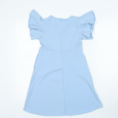 Preworn Girls Blue Polyester A-Line Size L Round Neck Zip