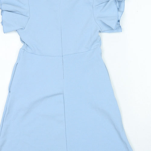Preworn Girls Blue Polyester A-Line Size L Round Neck Zip