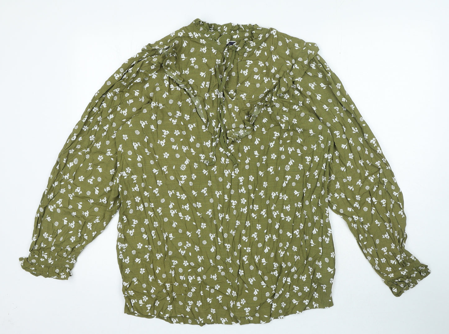 Marks and Spencer Womens Green Floral Viscose Basic Blouse Size 14 Sweetheart