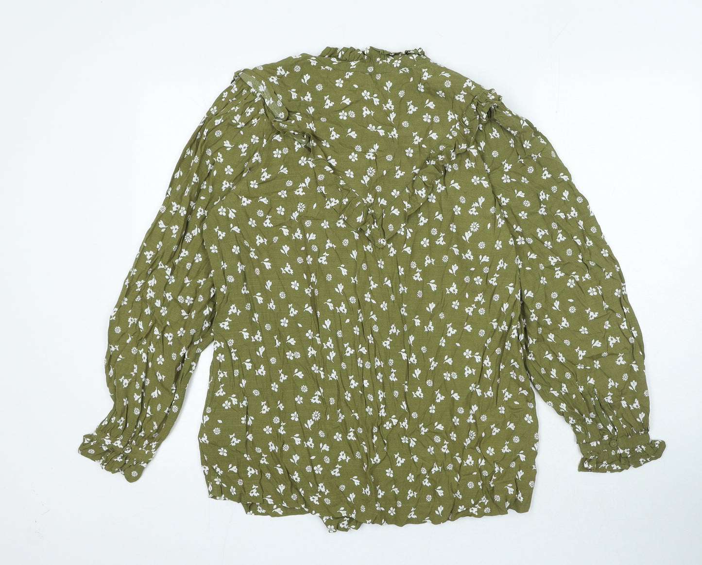Marks and Spencer Womens Green Floral Viscose Basic Blouse Size 14 Sweetheart