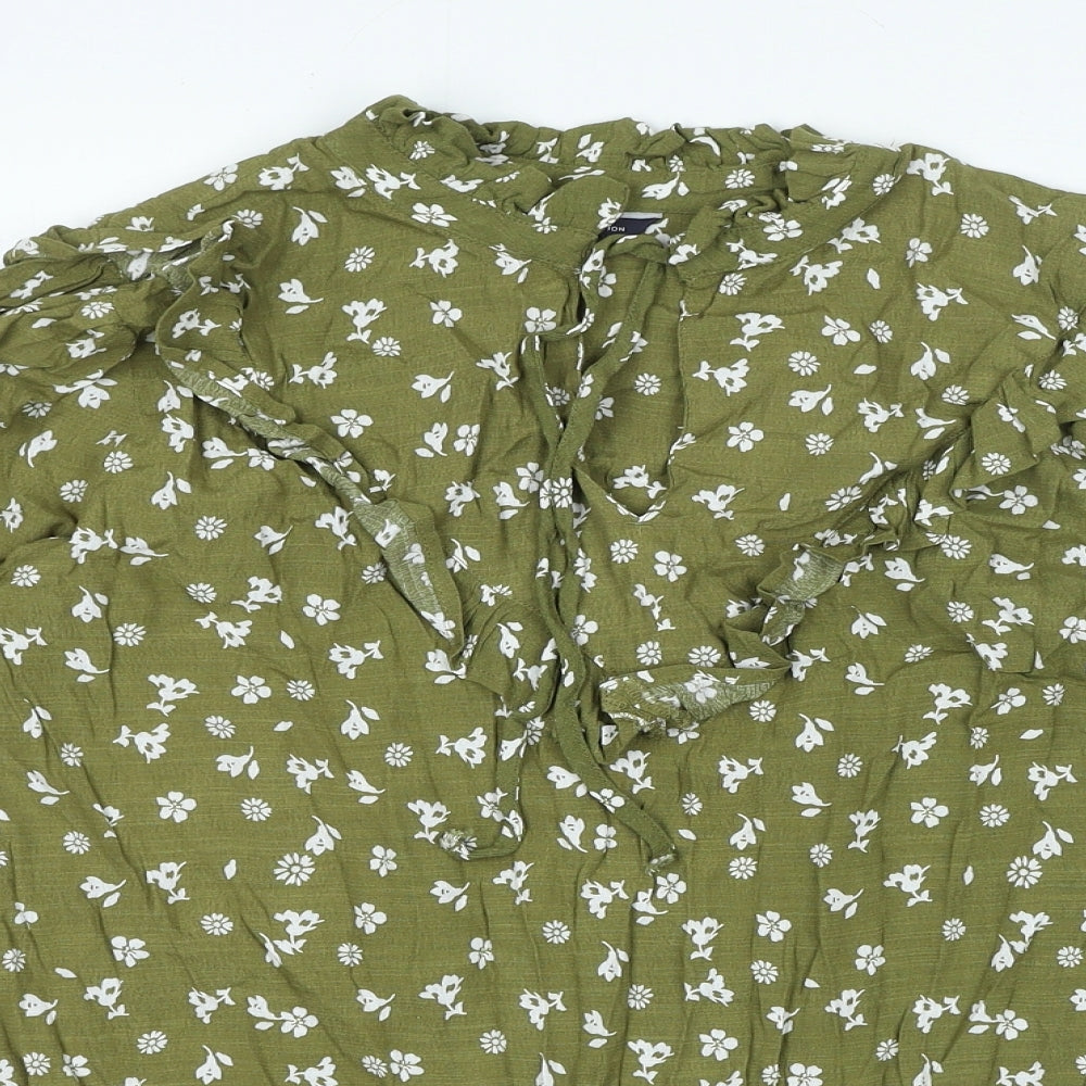 Marks and Spencer Womens Green Floral Viscose Basic Blouse Size 14 Sweetheart