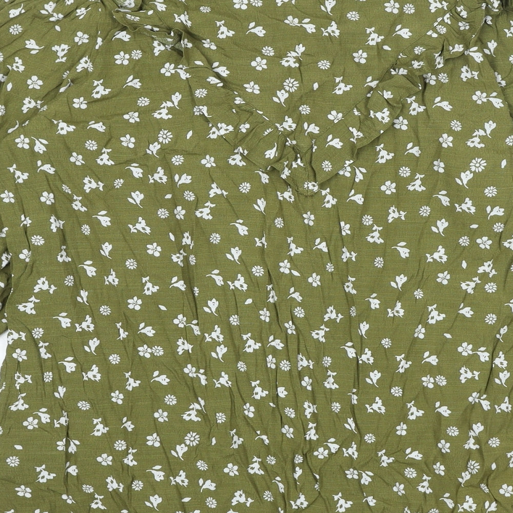 Marks and Spencer Womens Green Floral Viscose Basic Blouse Size 14 Sweetheart