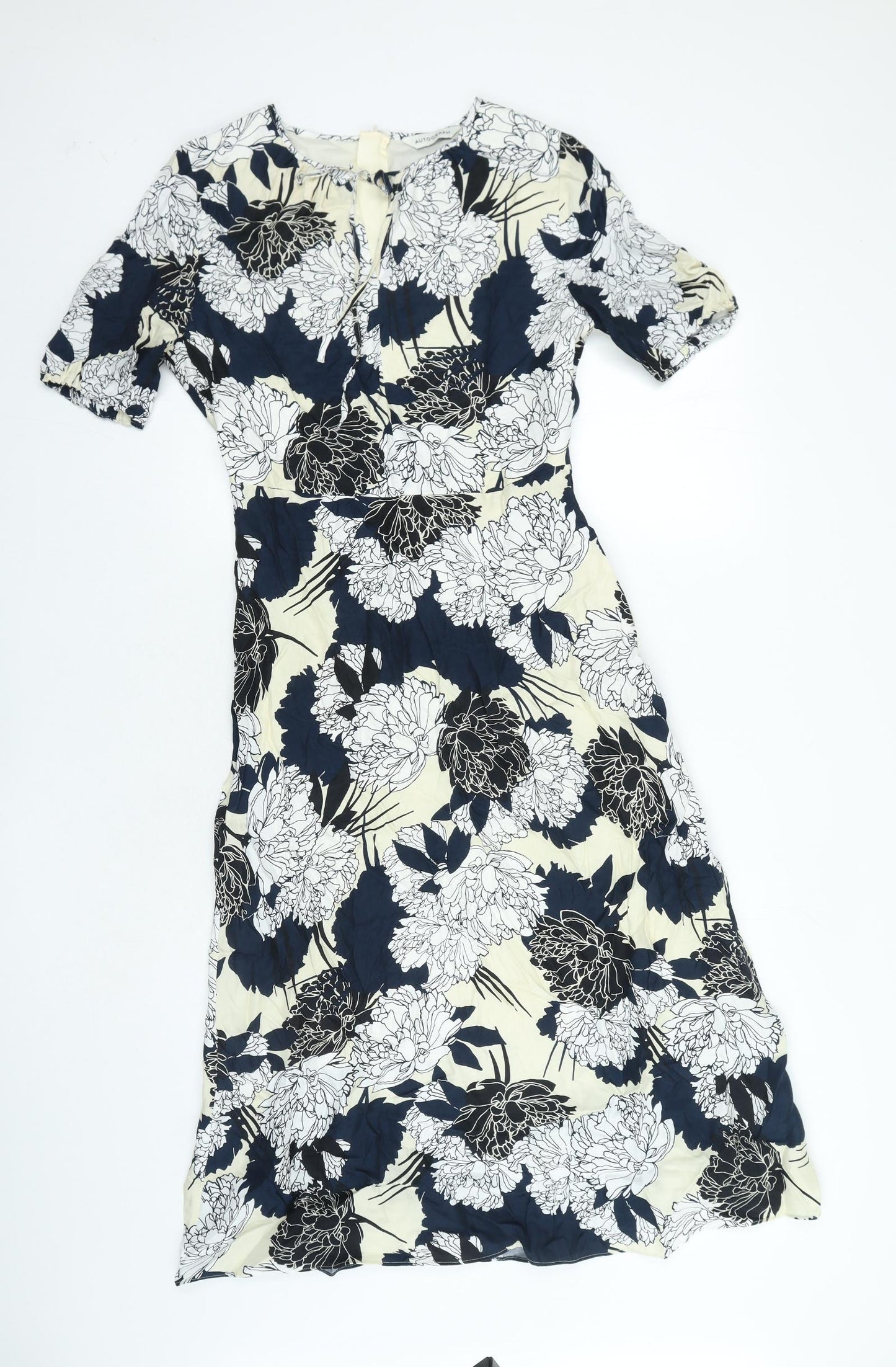 Marks and Spencer Womens Multicoloured Floral Cupro A-Line Size 8 Round Neck Zip