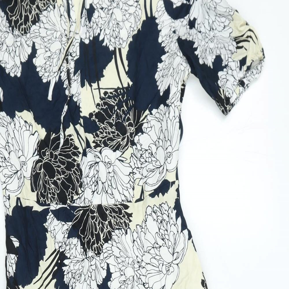 Marks and Spencer Womens Multicoloured Floral Cupro A-Line Size 8 Round Neck Zip