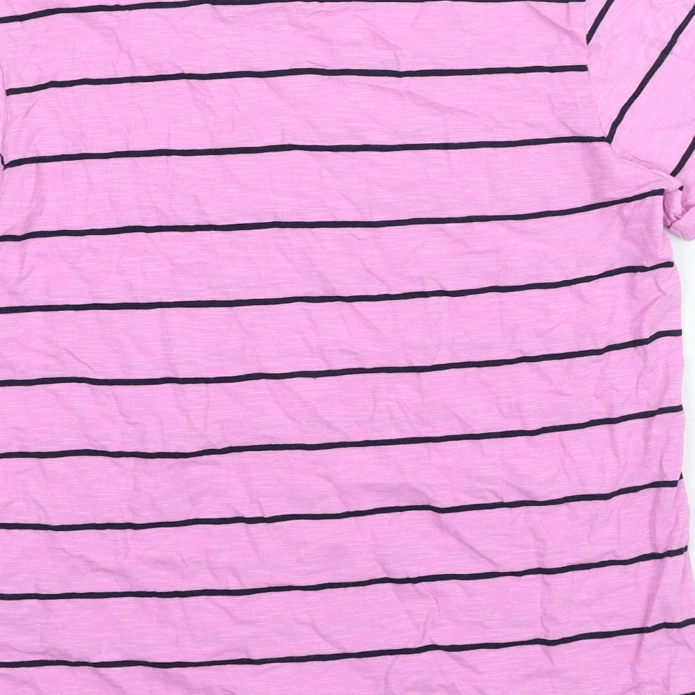Marks and Spencer Womens Pink Striped 100% Cotton Basic T-Shirt Size 8 Crew Neck