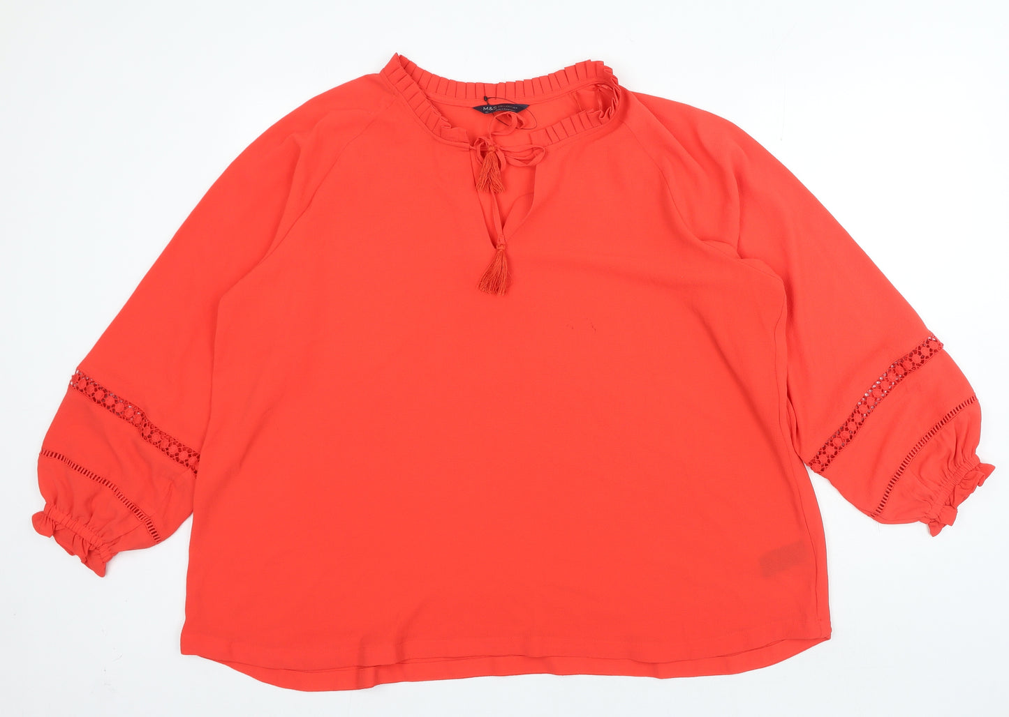 Marks and Spencer Womens Orange Polyester Basic Blouse Size 22 V-Neck