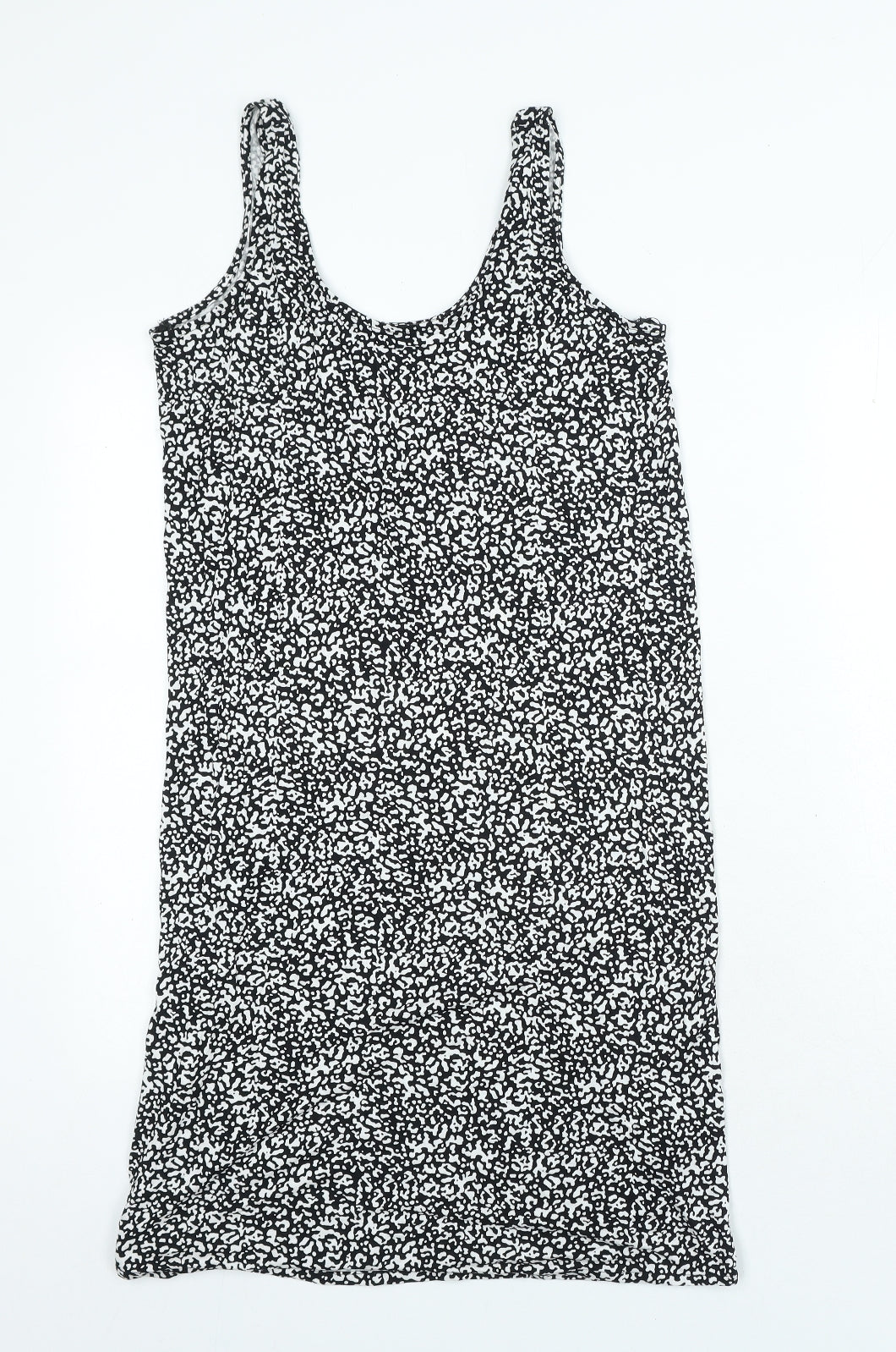 Marks and Spencer Womens Black Geometric Viscose Bodycon Size 10 Scoop Neck Pullover