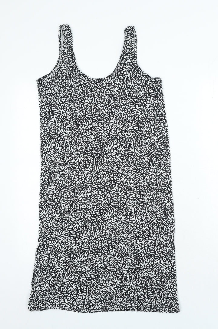 Marks and Spencer Womens Black Geometric Viscose Bodycon Size 10 Scoop Neck Pullover