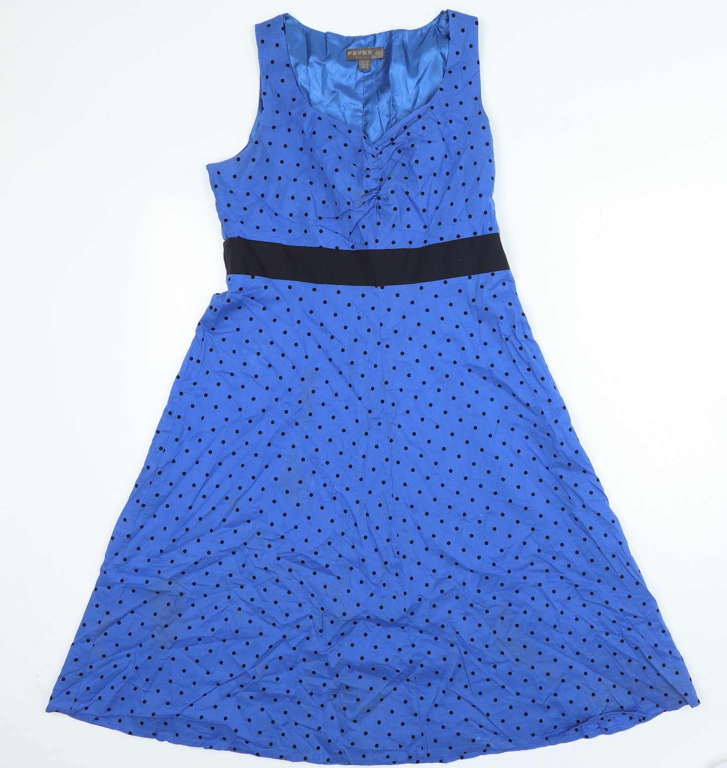 Fever Womens Blue Polka Dot Cotton A-Line Size 14 Round Neck