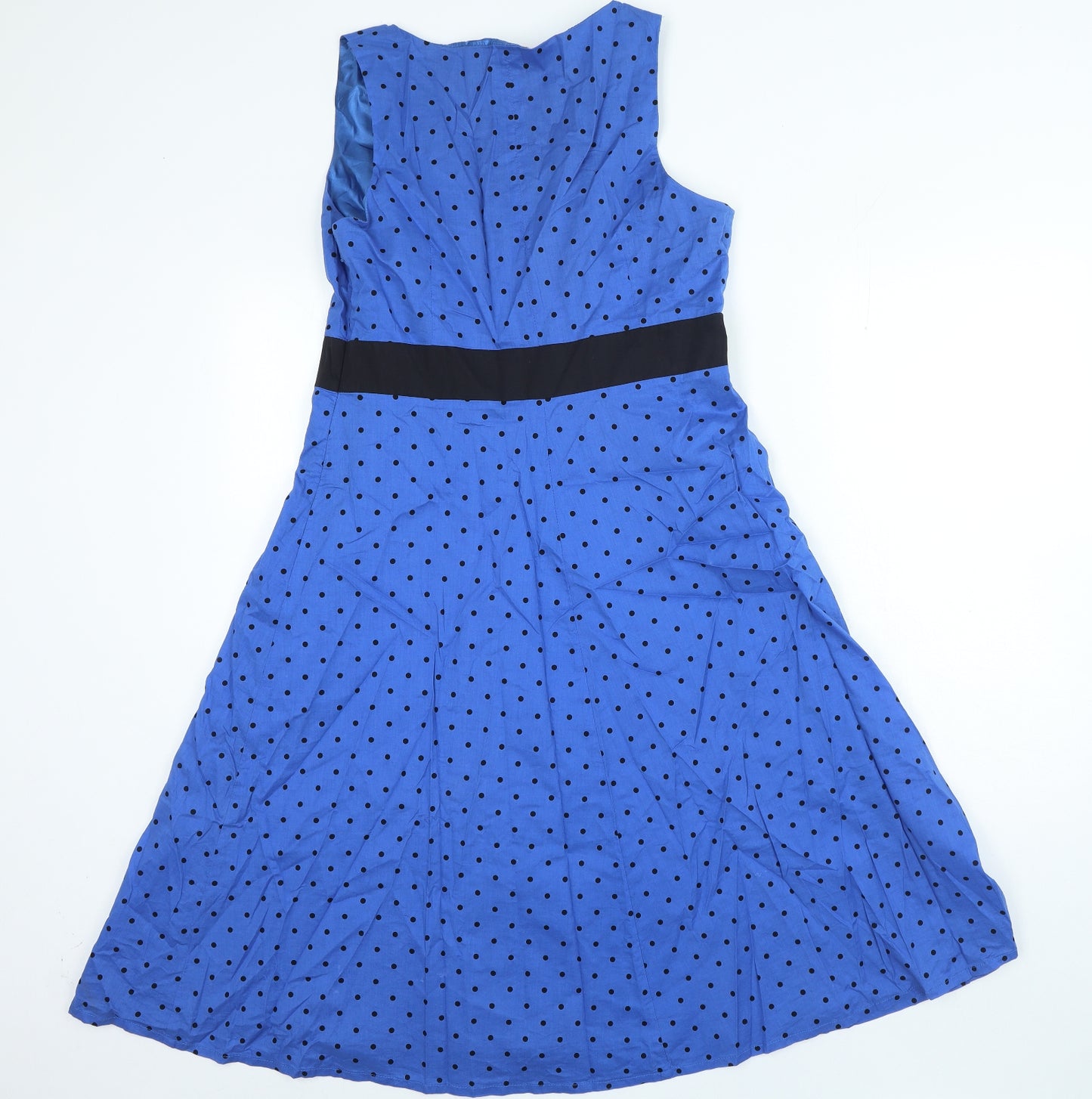 Fever Womens Blue Polka Dot Cotton A-Line Size 14 Round Neck