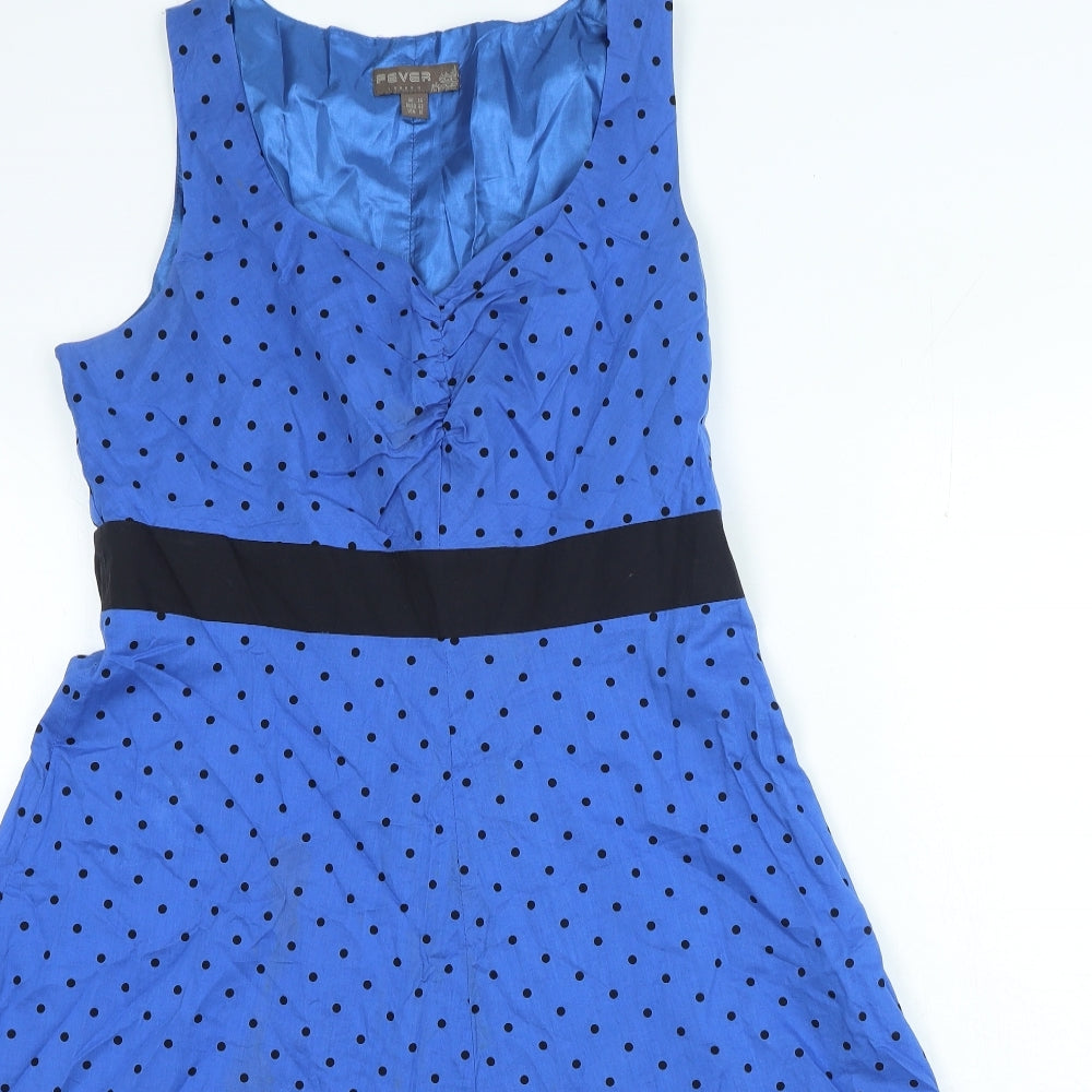 Fever Womens Blue Polka Dot Cotton A-Line Size 14 Round Neck