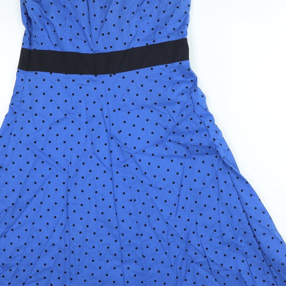 Fever Womens Blue Polka Dot Cotton A-Line Size 14 Round Neck