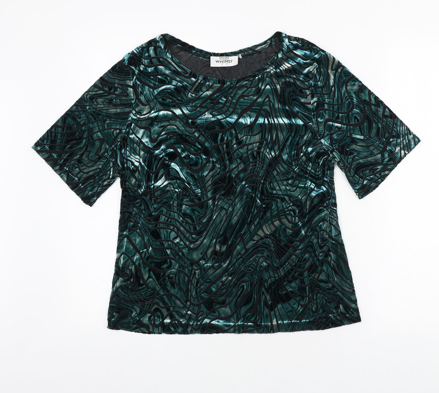 Whimsy by Lunaire Womens Green Geometric Polyester Basic T-Shirt Size 18 Round Neck - Marble Print