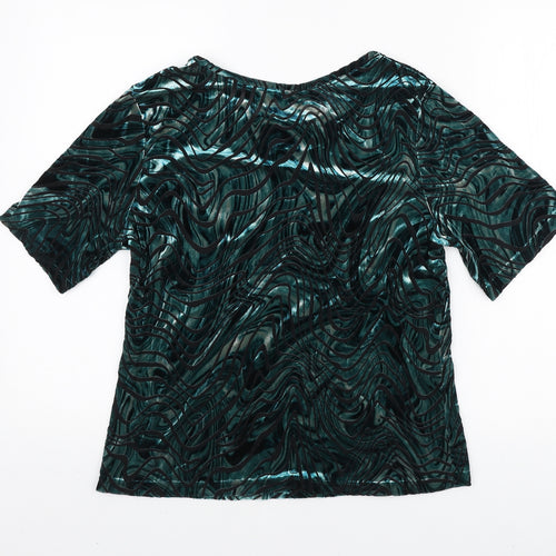 Whimsy by Lunaire Womens Green Geometric Polyester Basic T-Shirt Size 18 Round Neck - Marble Print