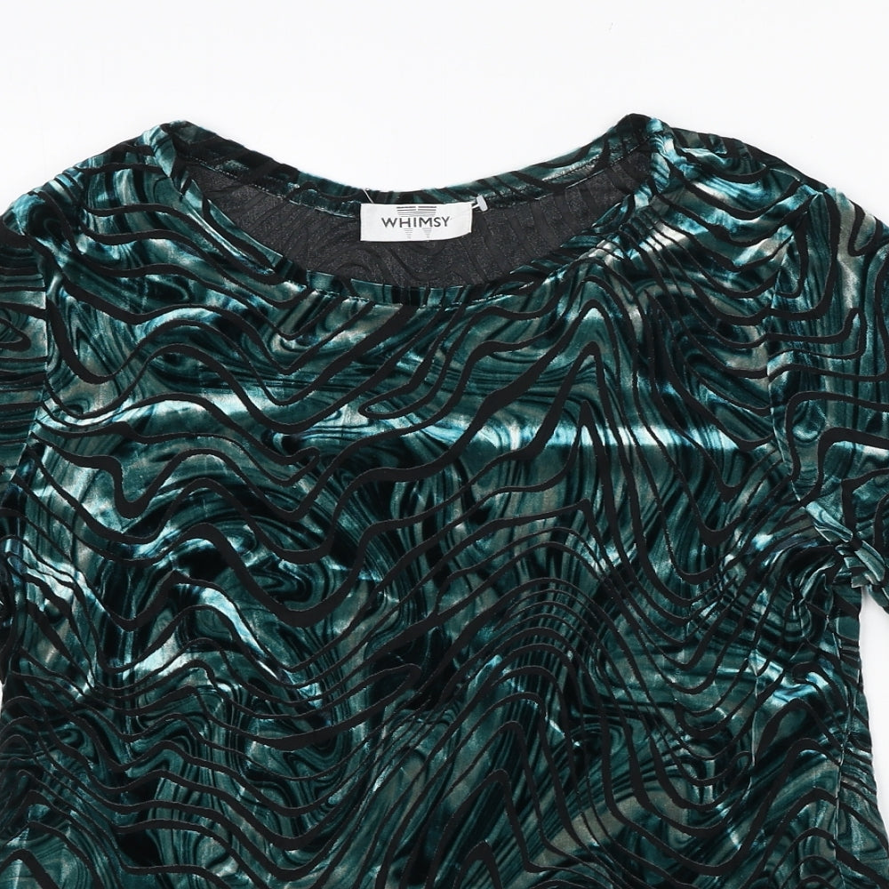 Whimsy by Lunaire Womens Green Geometric Polyester Basic T-Shirt Size 18 Round Neck - Marble Print