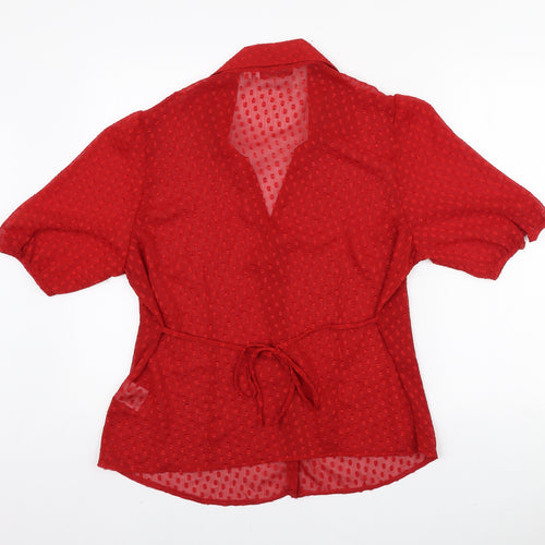 EWM Womens Red Polka Dot Polyester Basic Button-Up Size 18 Collared