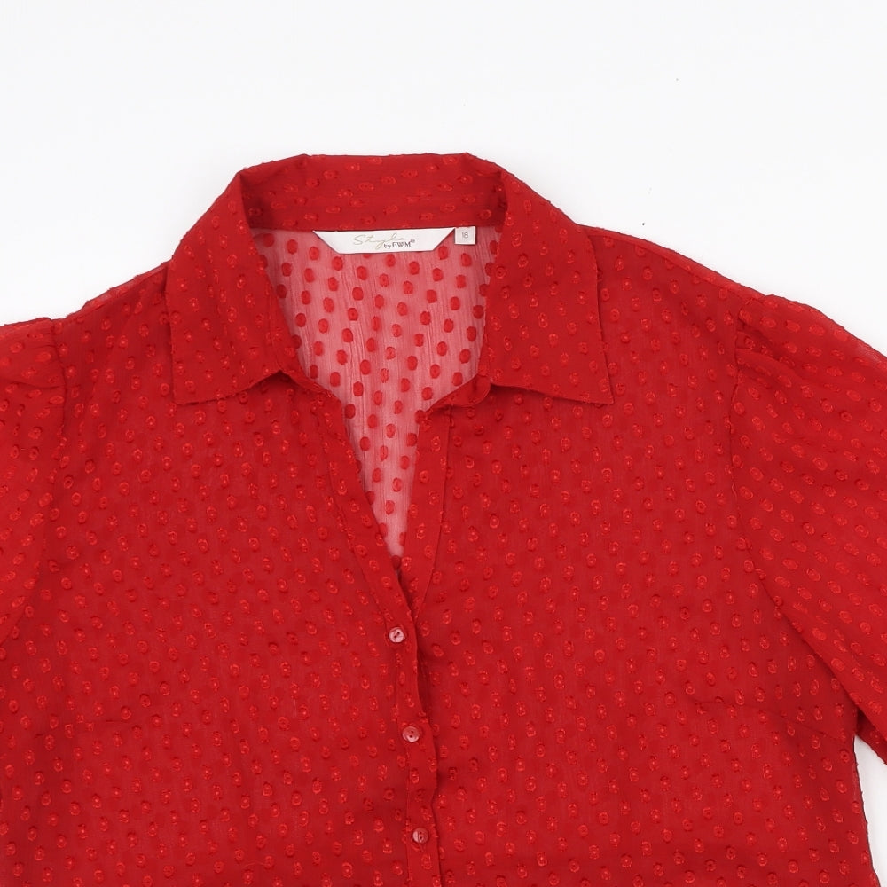 EWM Womens Red Polka Dot Polyester Basic Button-Up Size 18 Collared