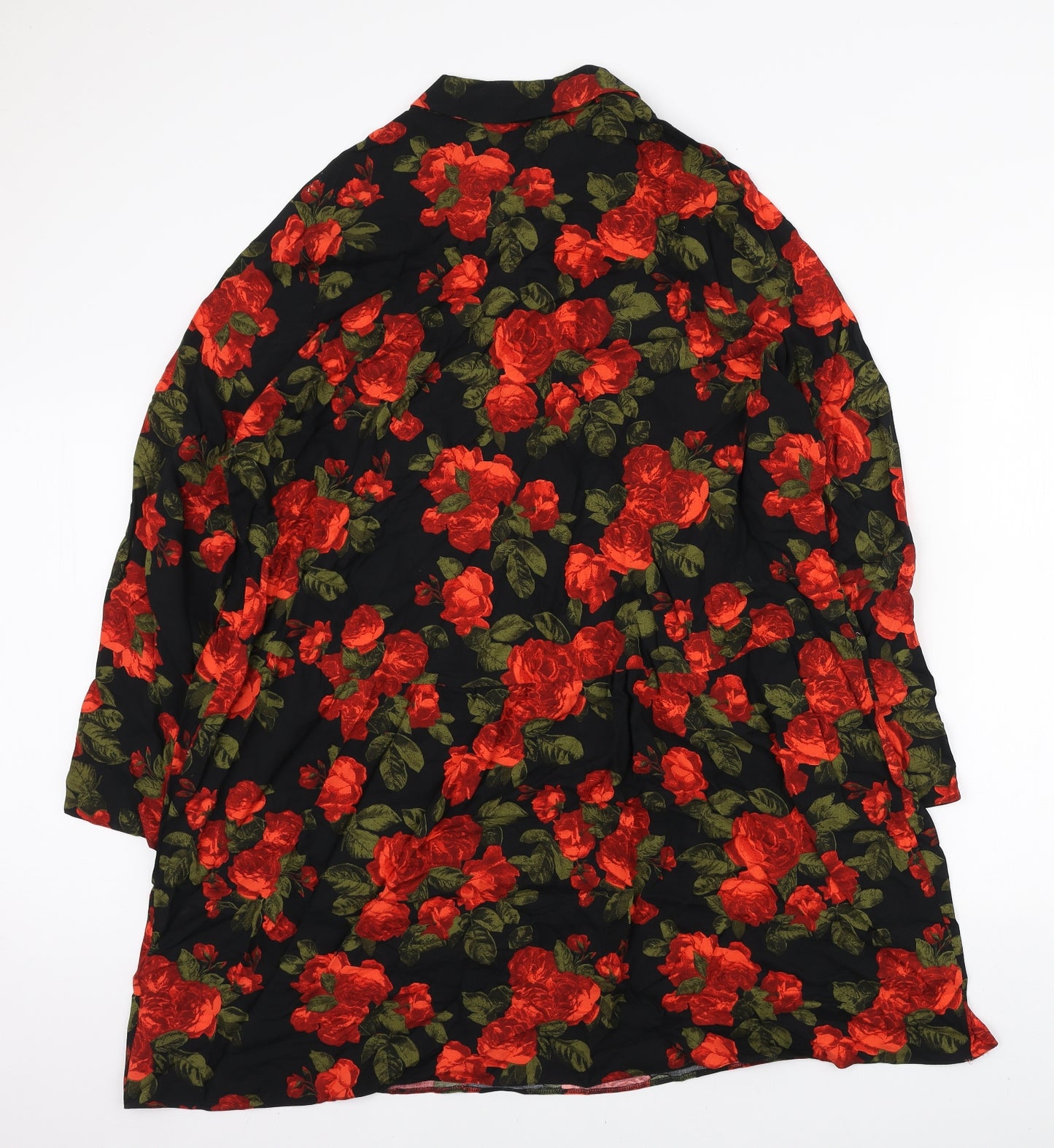 Primark Womens Black Floral Viscose Shirt Dress Size 20 Collared Button