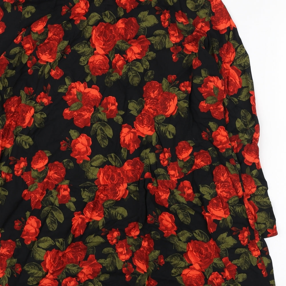 Primark Womens Black Floral Viscose Shirt Dress Size 20 Collared Button