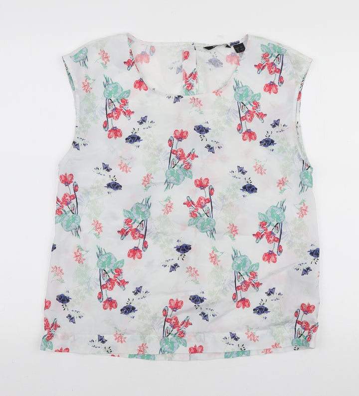 ESMARA Womens White Floral Polyester Basic Blouse Size 14 Round Neck