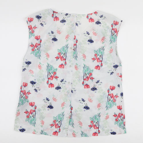 ESMARA Womens White Floral Polyester Basic Blouse Size 14 Round Neck