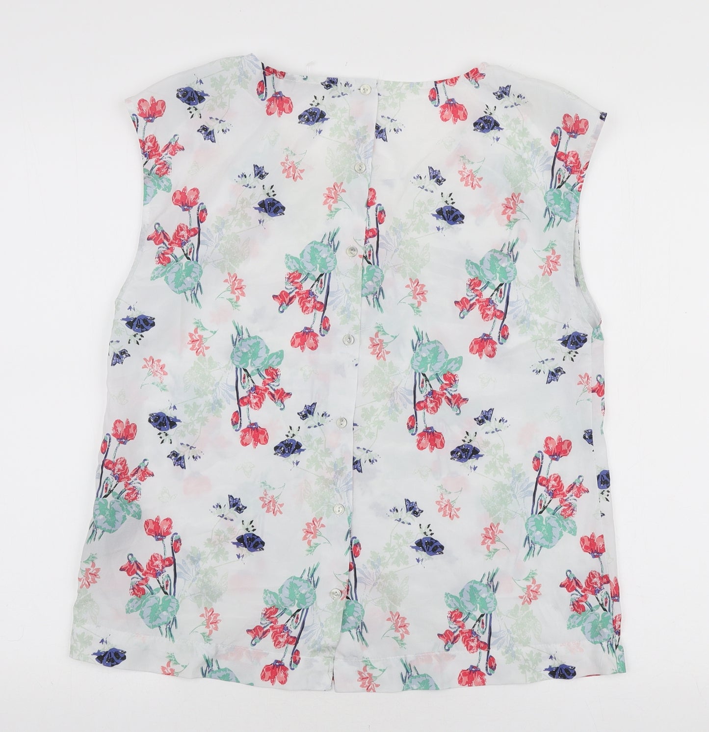 ESMARA Womens White Floral Polyester Basic Blouse Size 14 Round Neck
