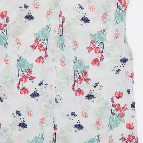 ESMARA Womens White Floral Polyester Basic Blouse Size 14 Round Neck