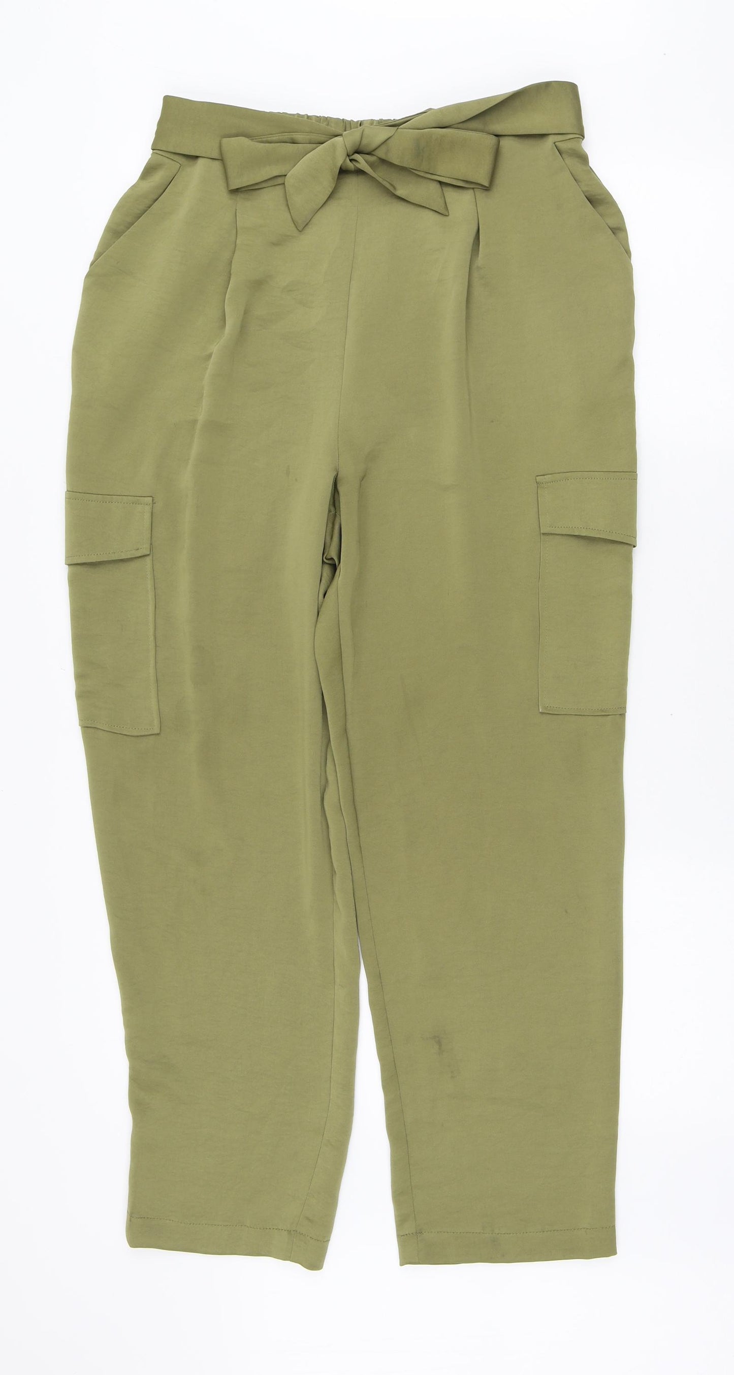 River Island Womens Green Polyester Cargo Trousers Size 14 L27 in Regular Tie