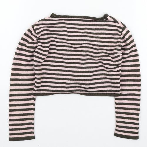 NEXT Girls Pink V-Neck Striped Acrylic Cardigan Jumper Size 3-4 Years Button - Flowers