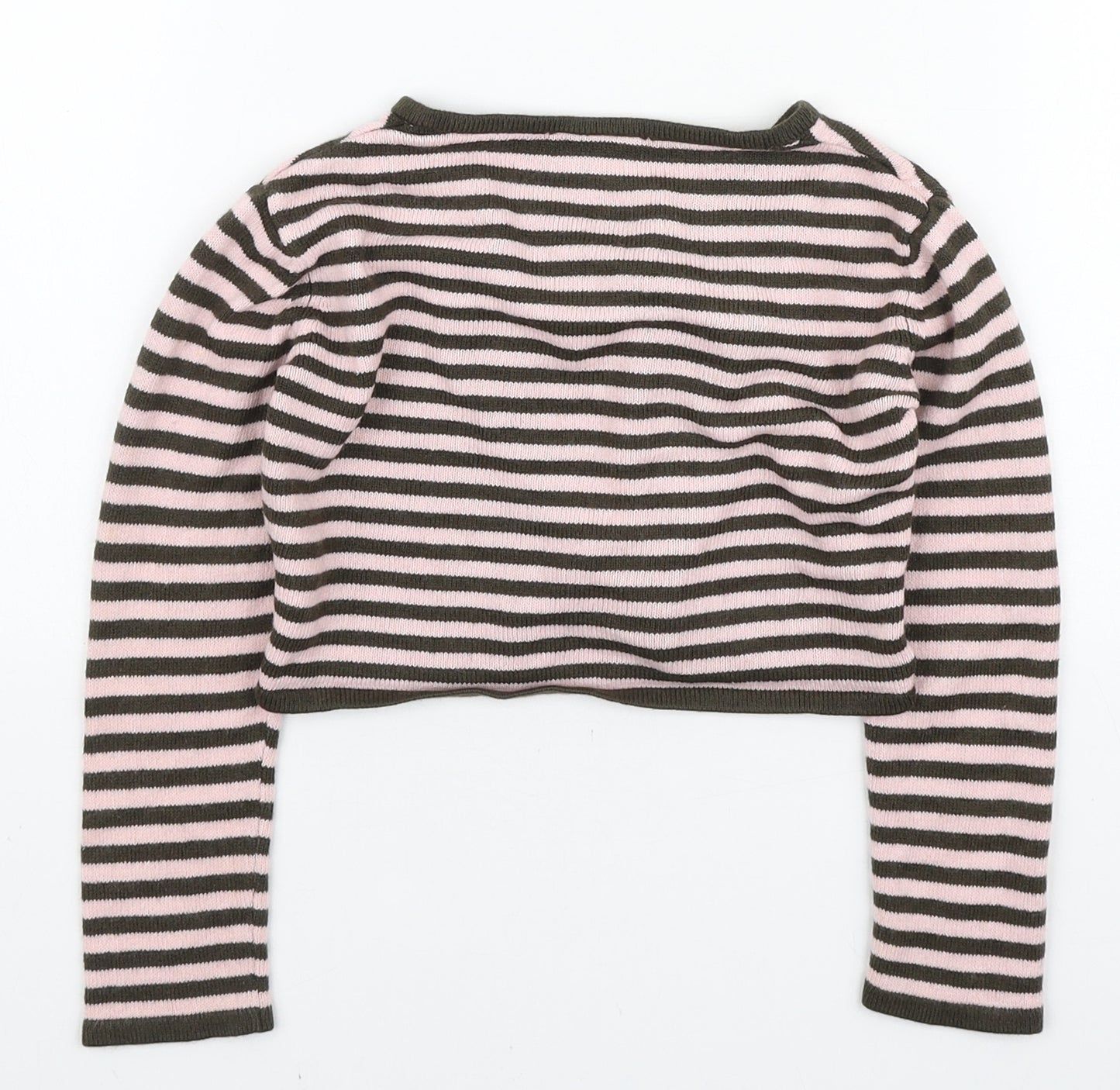 NEXT Girls Pink V-Neck Striped Acrylic Cardigan Jumper Size 3-4 Years Button - Flowers