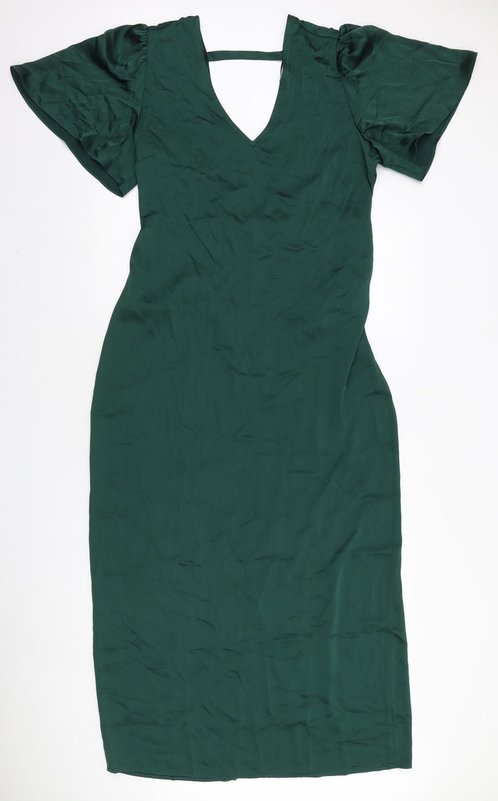 VILA Womens Green Polyester A-Line Size 14 V-Neck Zip