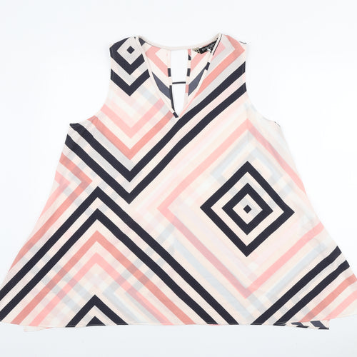 Principles Womens Pink Geometric Polyester Basic Blouse Size 18 V-Neck