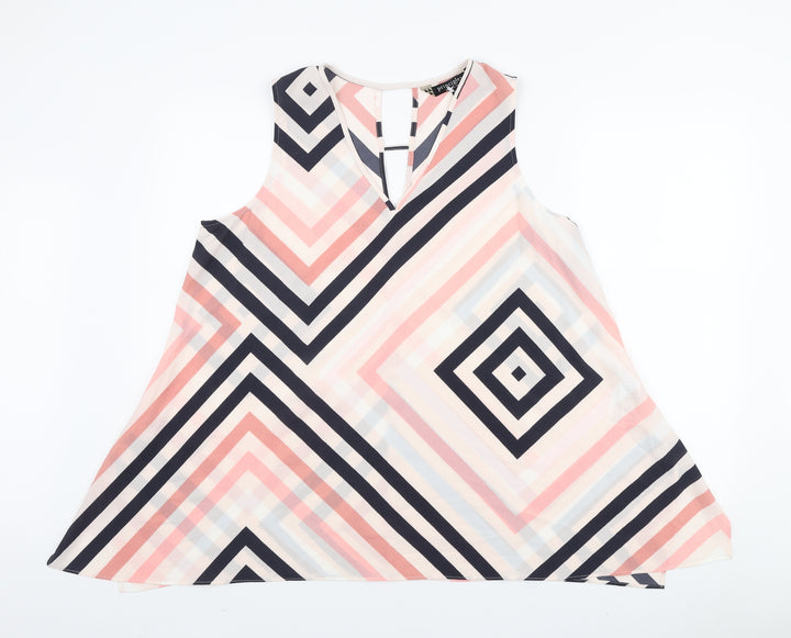 Principles Womens Pink Geometric Polyester Basic Blouse Size 18 V-Neck
