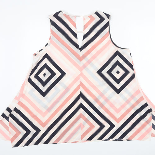 Principles Womens Pink Geometric Polyester Basic Blouse Size 18 V-Neck