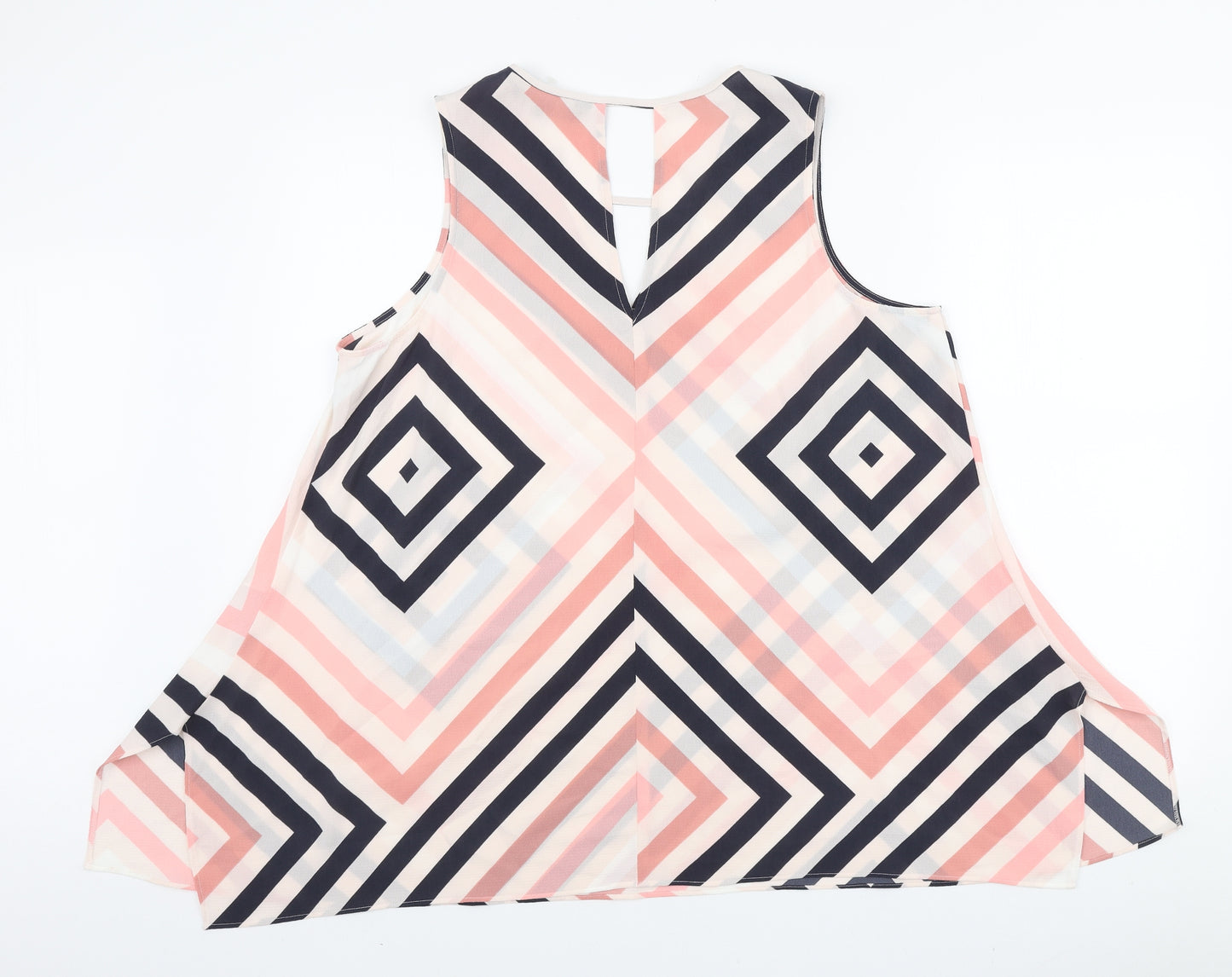 Principles Womens Pink Geometric Polyester Basic Blouse Size 18 V-Neck