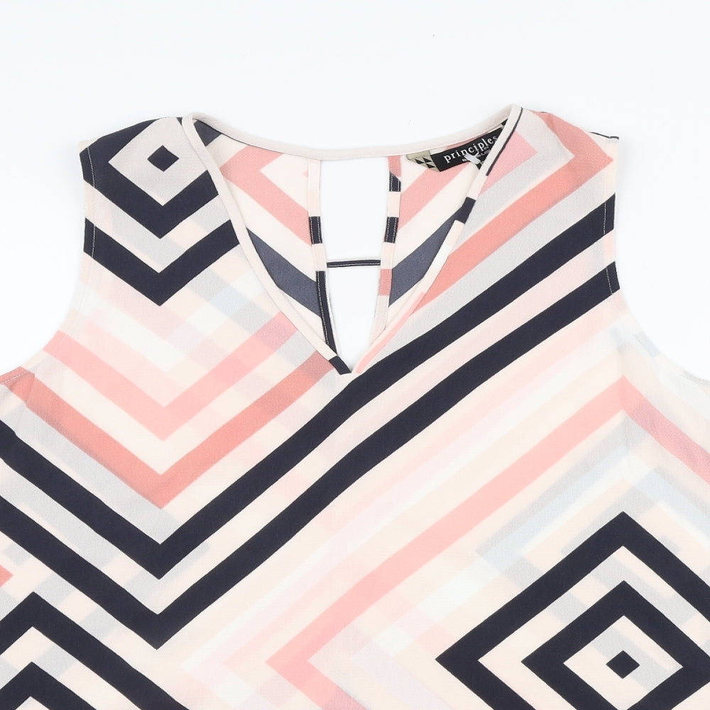 Principles Womens Pink Geometric Polyester Basic Blouse Size 18 V-Neck