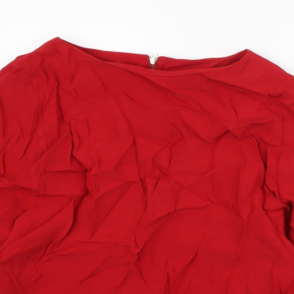 Phase Eight# Womens Red Viscose Basic Blouse Size 10 Round Neck