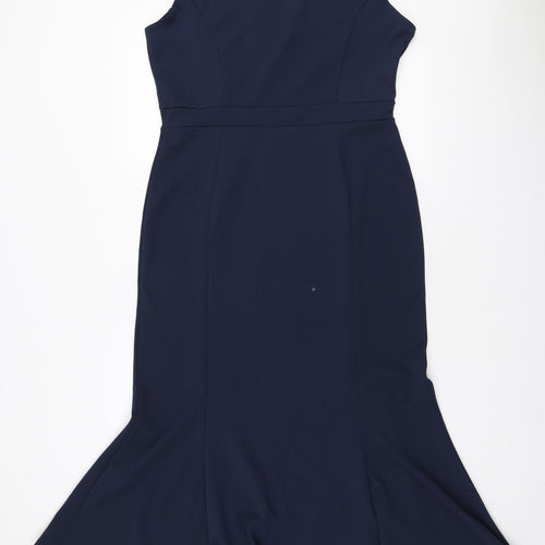 Quiz Womens Blue Polyester Fit & Flare Size 18 Off the Shoulder Pullover - Embroidered Flowers