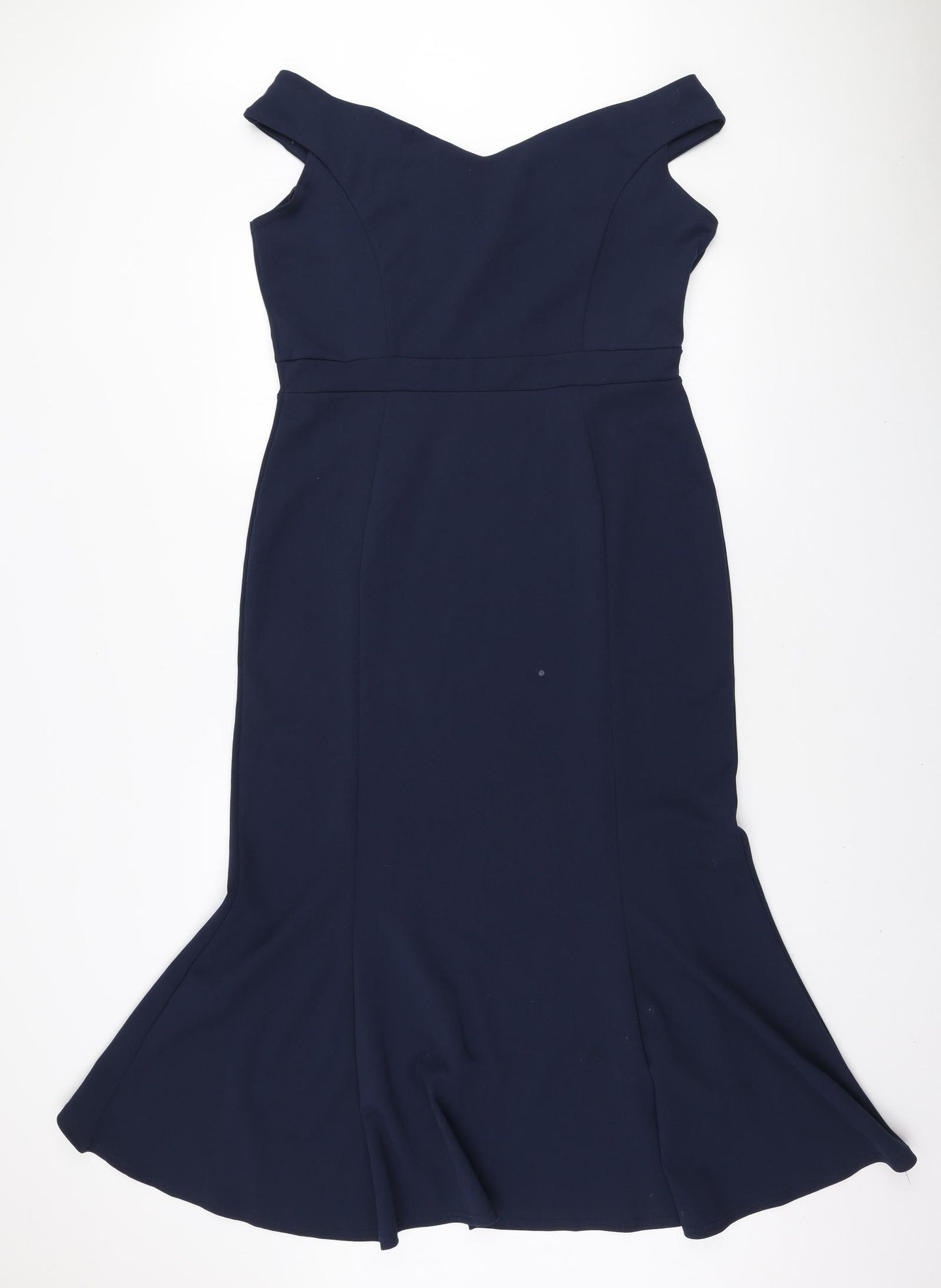 Quiz Womens Blue Polyester Fit & Flare Size 18 Off the Shoulder Pullover - Embroidered Flowers