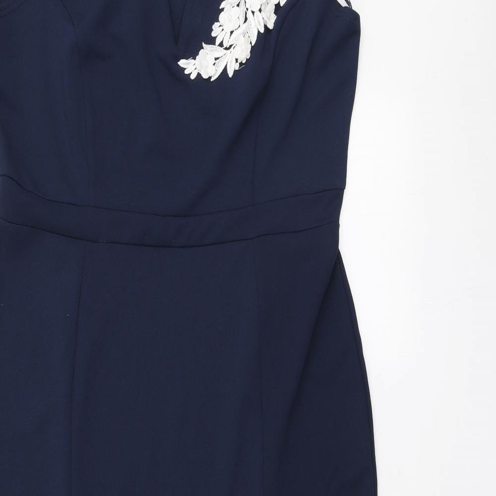 Quiz Womens Blue Polyester Fit & Flare Size 18 Off the Shoulder Pullover - Embroidered Flowers